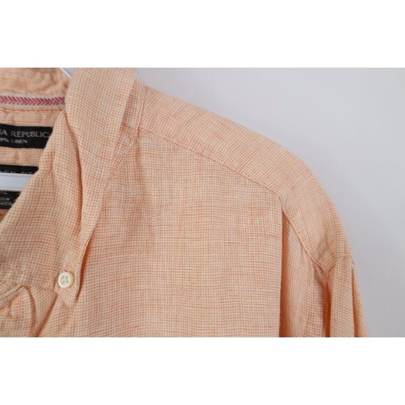 Banana Republic Mens XL Camden Fit Linen Knit Collared Button Down Shirt Orange - Picture 5 of 13